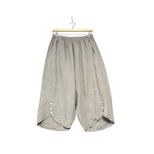 Chalet et Ceci | Grey 100% Linen Wide Barrel Leg Crop Pants Tulip Hem Size S